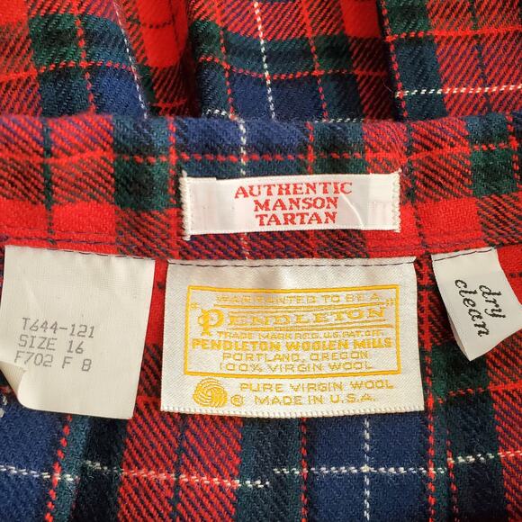 70s VTG Pendleton Red Blue Tartan Pleat Plaid Maxi Skirt 16 USA Americana Preppy - Picture 5 of 12